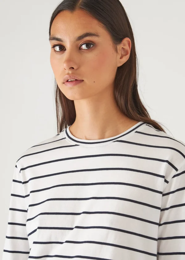 Organic Pima Cotton Stripe Boyfriend Long Sleeve Crew