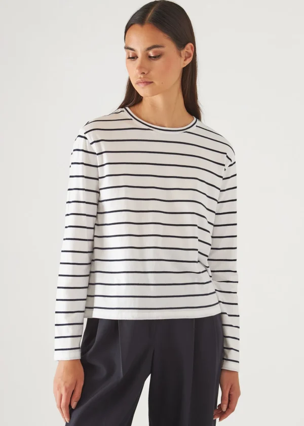 Organic Pima Cotton Stripe Boyfriend Long Sleeve Crew