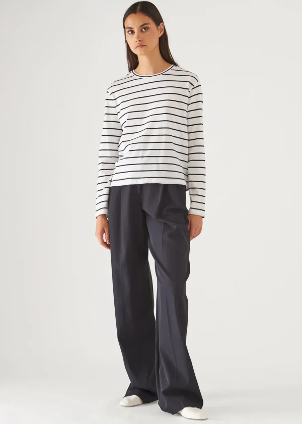 Organic Pima Cotton Stripe Boyfriend Long Sleeve Crew