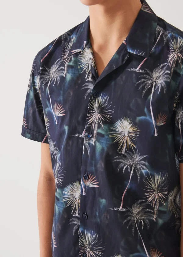 Palm Tree Print Cotton Shirt