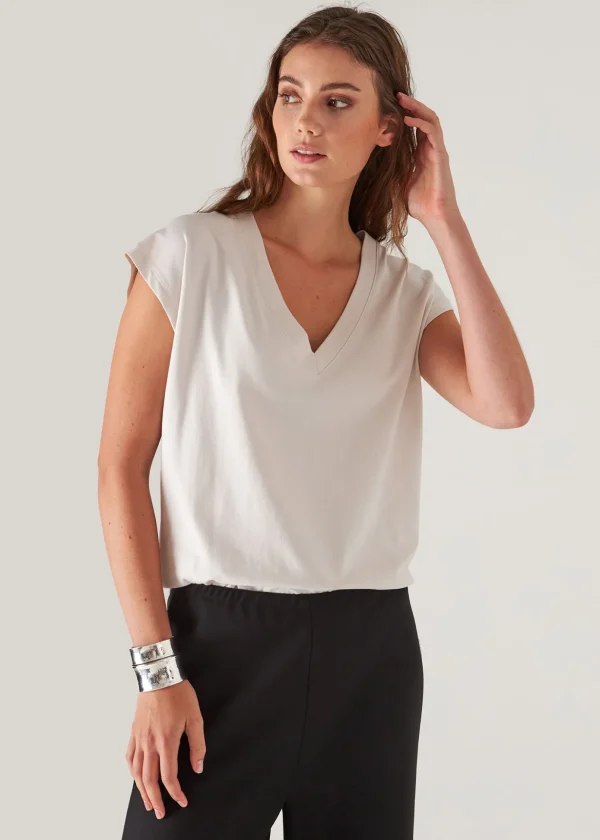 Pima Cotton Stretch Dolman V-Neck T-Shirt