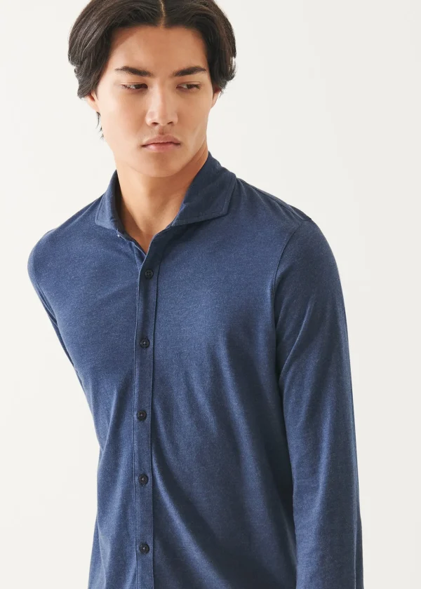 Pima Cotton Stretch Overdye Button Front Shirt