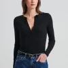 Pima Cotton Stretch Ribbed Long Sleeve Henley