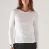 Pima Cotton Stretch Ribbed Long Sleeve Crew Neck T-Shirt