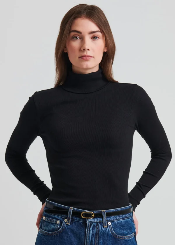 Pima Cotton Stretch Ribbed Turtleneck