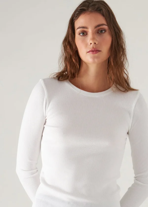 Pima Cotton Stretch Ribbed Long Sleeve Crew Neck T-Shirt