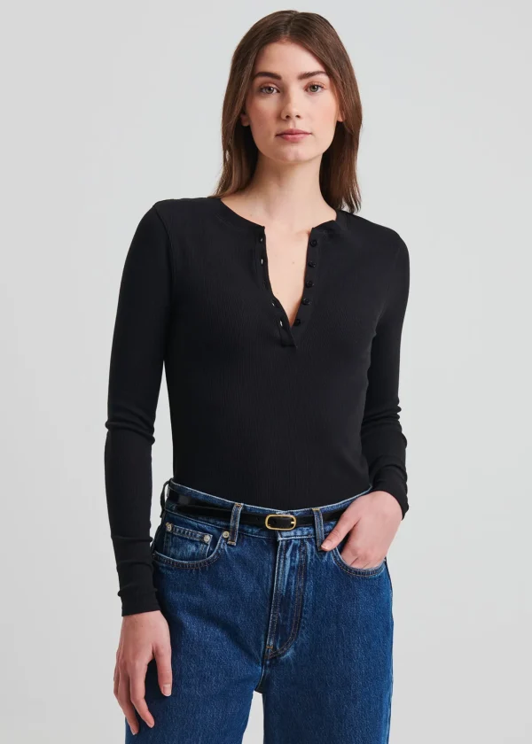 Pima Cotton Stretch Ribbed Long Sleeve Henley