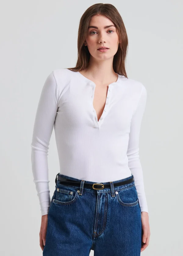 Pima Cotton Stretch Ribbed Long Sleeve Henley