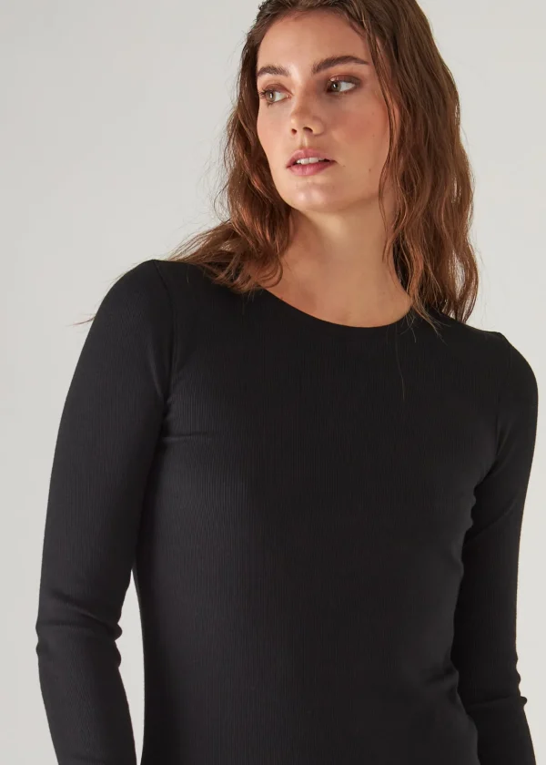 Pima Cotton Stretch Ribbed Long Sleeve Crew Neck T-Shirt