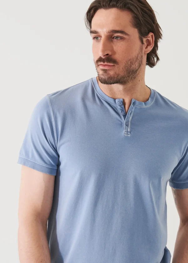 Pima Cotton Stretch Vintage Wash Henley T-Shirt