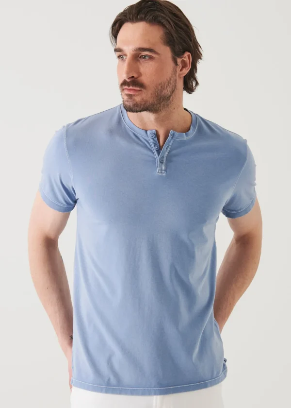 Pima Cotton Stretch Vintage Wash Henley T-Shirt