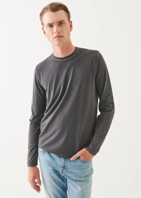 Pima Cotton Stretch Vintage Wash Long Sleeve T-Shirt