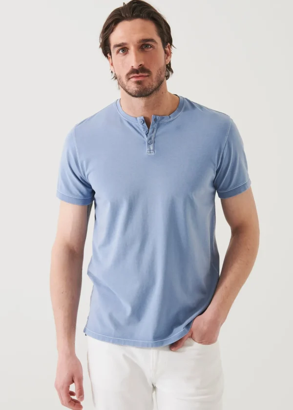 Pima Cotton Stretch Vintage Wash Henley T-Shirt