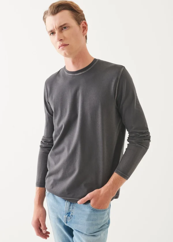 Pima Cotton Stretch Vintage Wash Long Sleeve T-Shirt