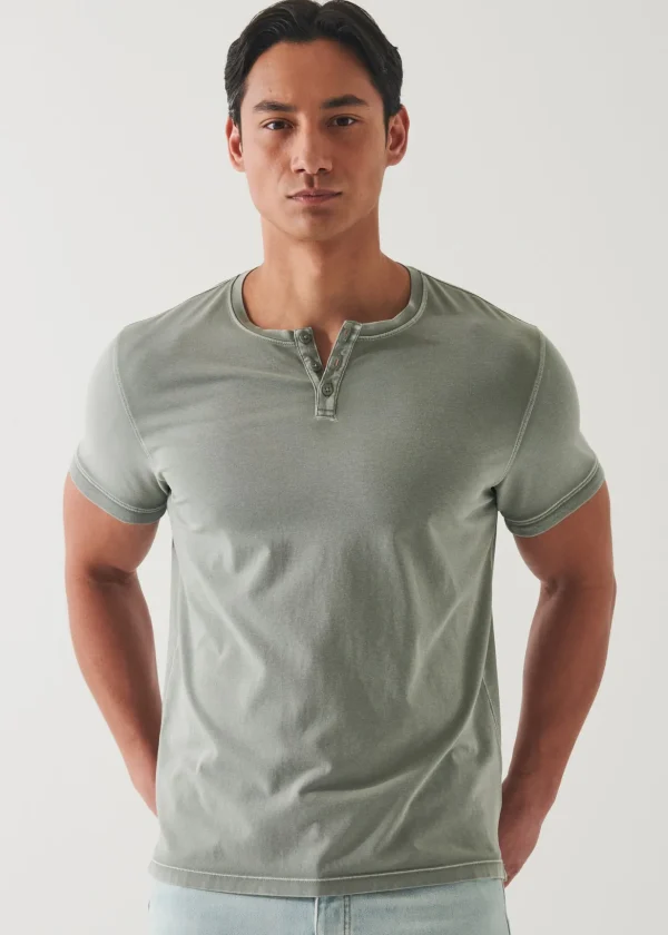 Pima Cotton Stretch Vintage Wash Henley T-Shirt