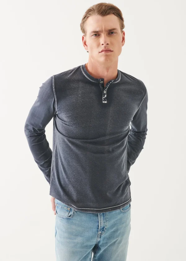 Pima Cotton Stretch Vintage Wash Henley