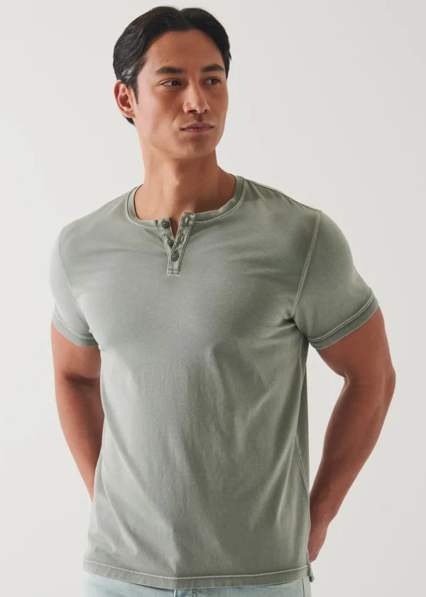 Pima Cotton Stretch Vintage Wash Henley T-Shirt