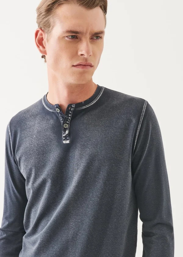 Pima Cotton Stretch Vintage Wash Henley