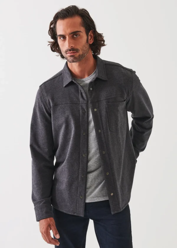 Pima Stretch Fleece Snap-Front Overshirt