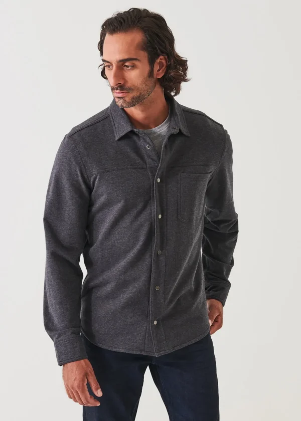 Pima Stretch Fleece Snap-Front Overshirt