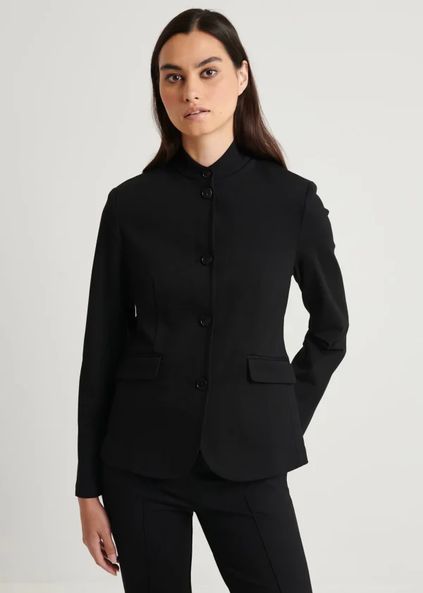 Ponte Collarless Single Breasted Blazer