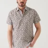 Short Sleeve Leaf Print Cotton Button Up