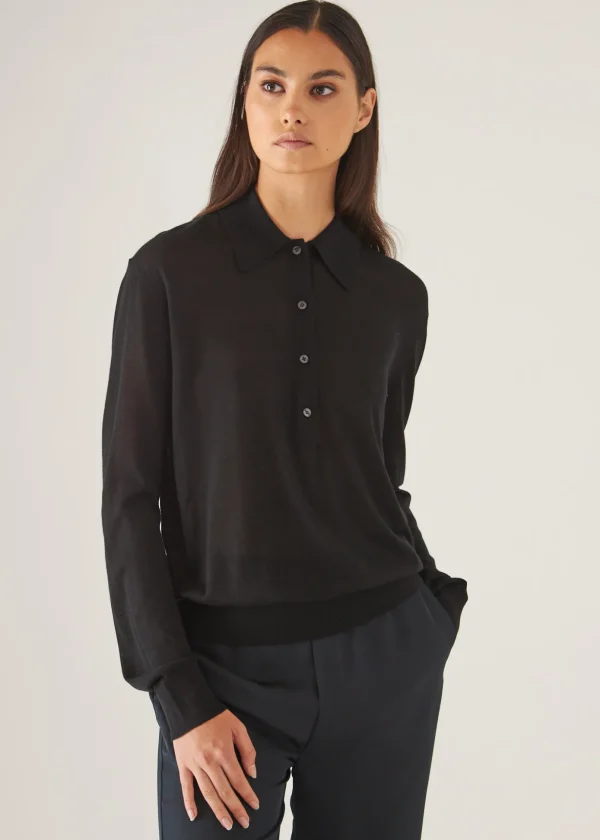 Superfine Merino Lyocell Relaxed Long Sleeve Polo