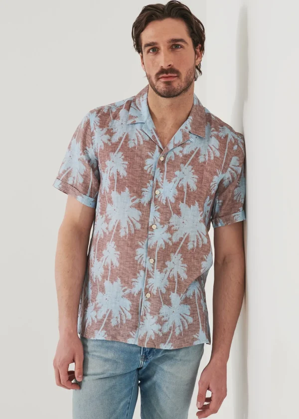 Tropical Print Camp Collar Linen Shirt