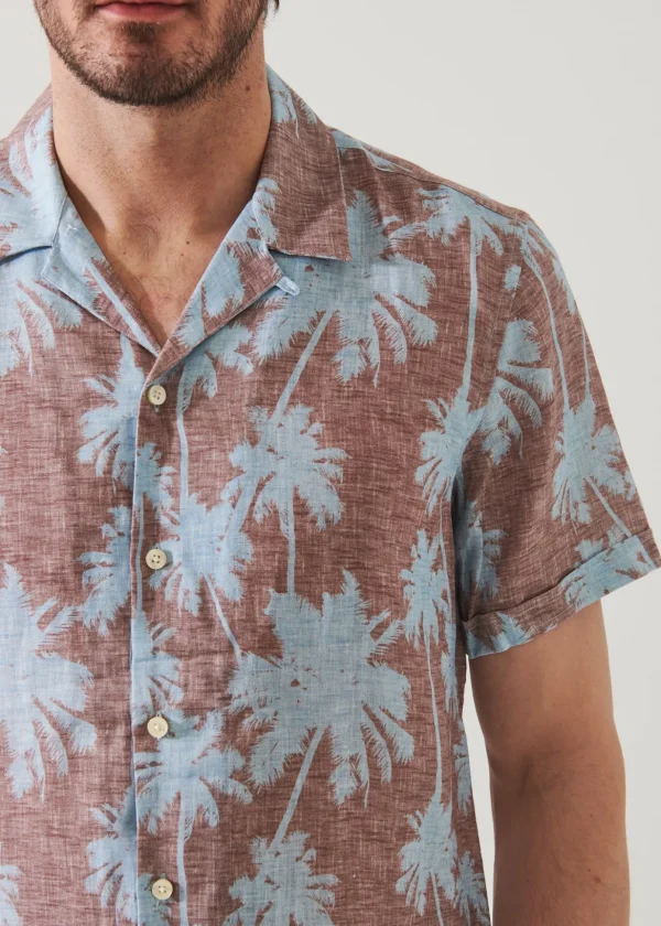 Tropical Print Camp Collar Linen Shirt