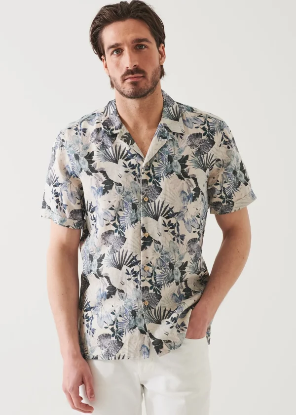 Tropical Print Linen Shirt