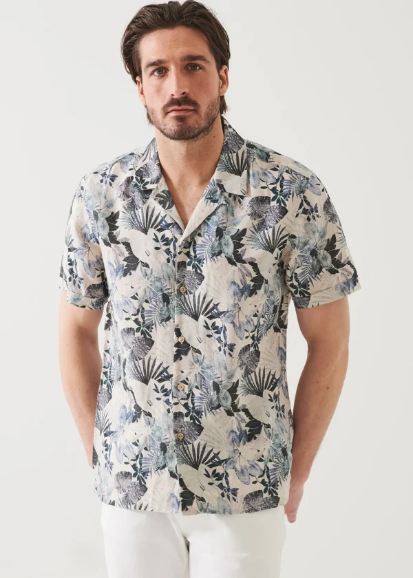 Tropical Print Linen Shirt