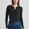 Vintage Wash Pima Cotton Stretch Ribbed Long Sleeve Henley