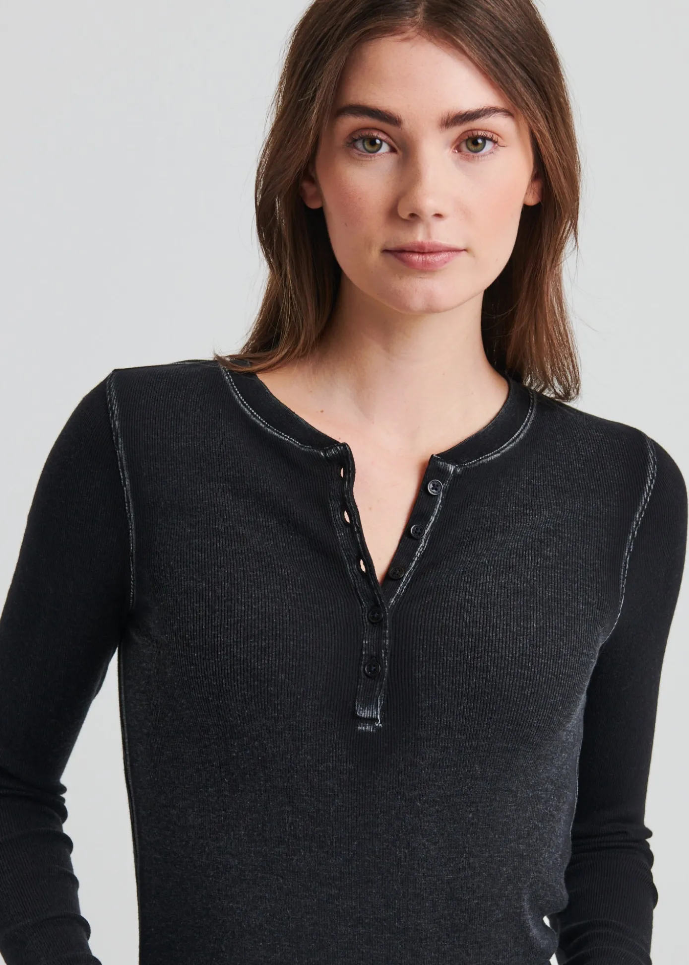 Vintage Wash Pima Cotton Stretch Ribbed Long Sleeve Henley