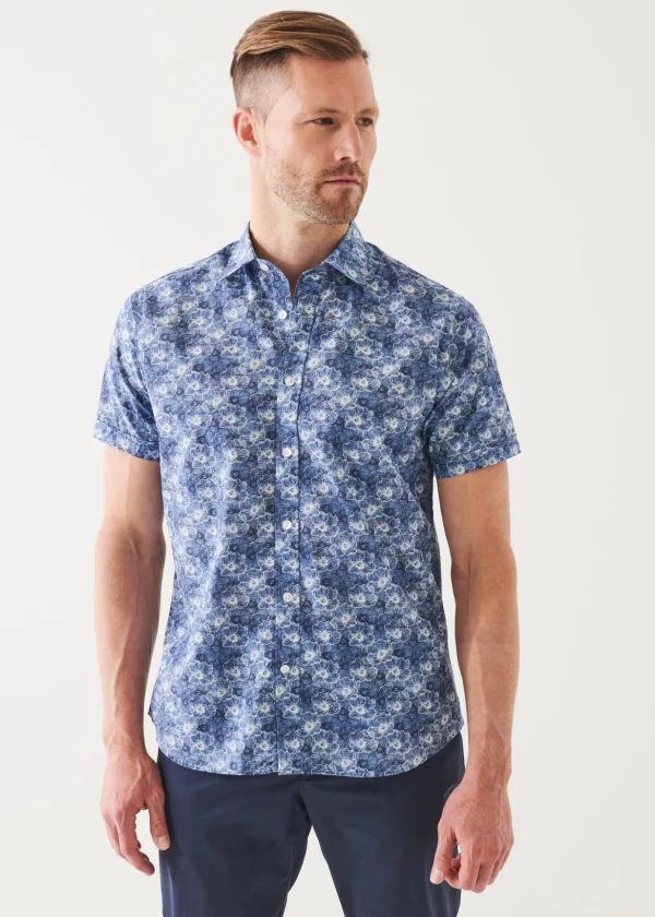 Watercolour Print Cotton Short Sleeve Shirt