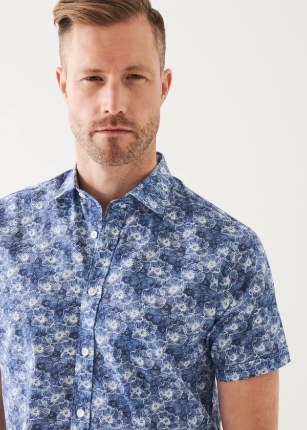 Watercolour Print Cotton Short Sleeve Shirt