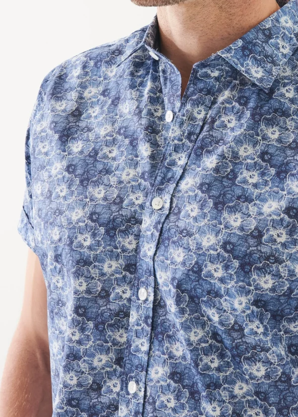 Watercolour Print Cotton Short Sleeve Shirt