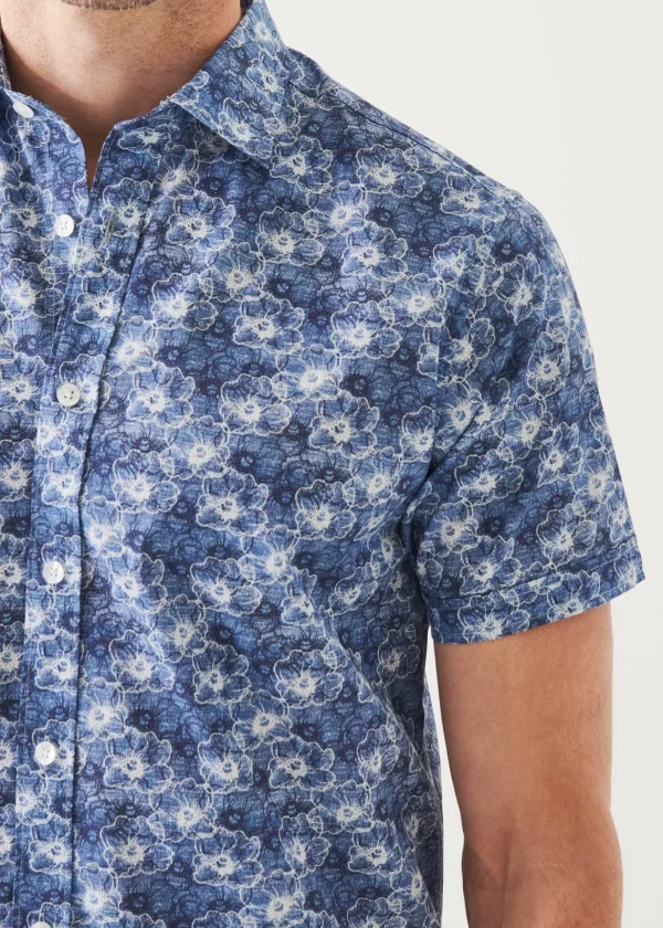 Watercolour Print Cotton Short Sleeve Shirt