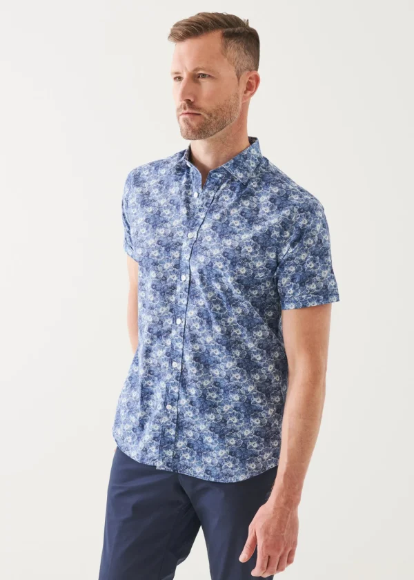 Watercolour Print Cotton Short Sleeve Shirt