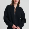 Wool Blend Cable Zip-Up Bomber