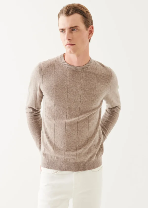 Wool Cashmere Blend Drop Needle Crewneck